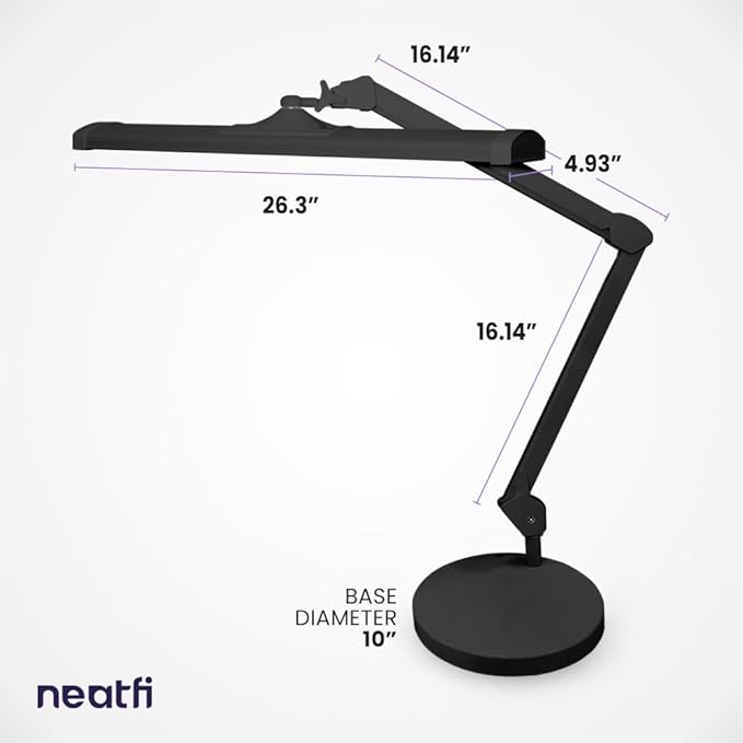 Neatfi 3,500 Lumens LED Desk Lamp – 45W Dimmable Task Light | 3 Light Modes | 540 SMD LEDs | Touch Control | 26-Inch Wide Metal Shade | Reading, Craft, Workbench & Office (CCT with Base, Black)