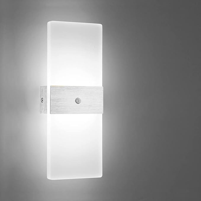 LED Motion Sensor Wall Lamp Security Light 12W SMD 2835 Acrylic Up/Down Wall Sconce Light Motion Activated Porch Lamp Fixture Modern Lighting for Stairway Patio Aisle Brushed Silver 6000K