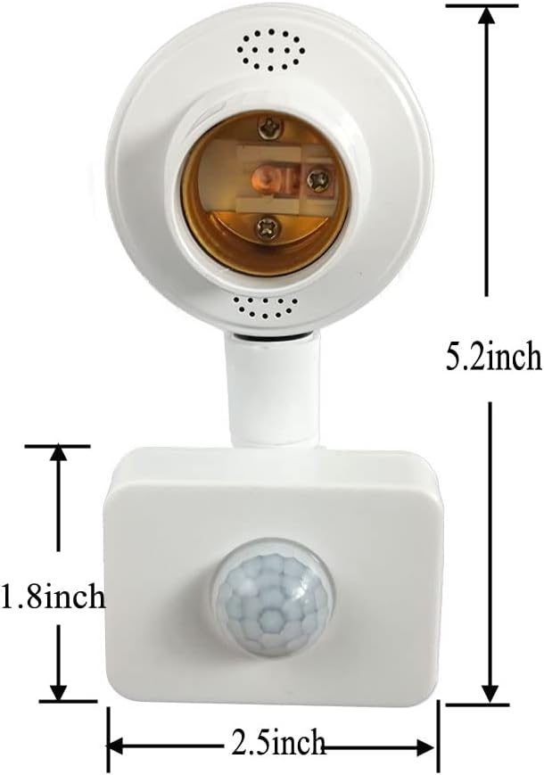 2 Pack Motion Sensor Light Sockets,Motion Activated Socket Adapter, E26/E27 Adjustable Sensor Head Security Light Bulb Socket for Garage,Hallway,Pantry Room,Laundry Room