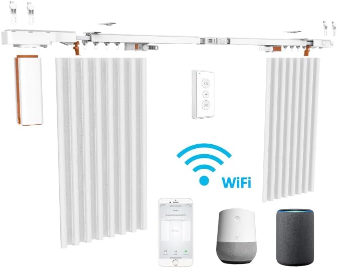 Smart Curtain Rod: WiFi Control, Heavy Duty, Alexa and Google Home Compatible, Adjustable Length, Easy Installation, Center Open (0-20 ft)