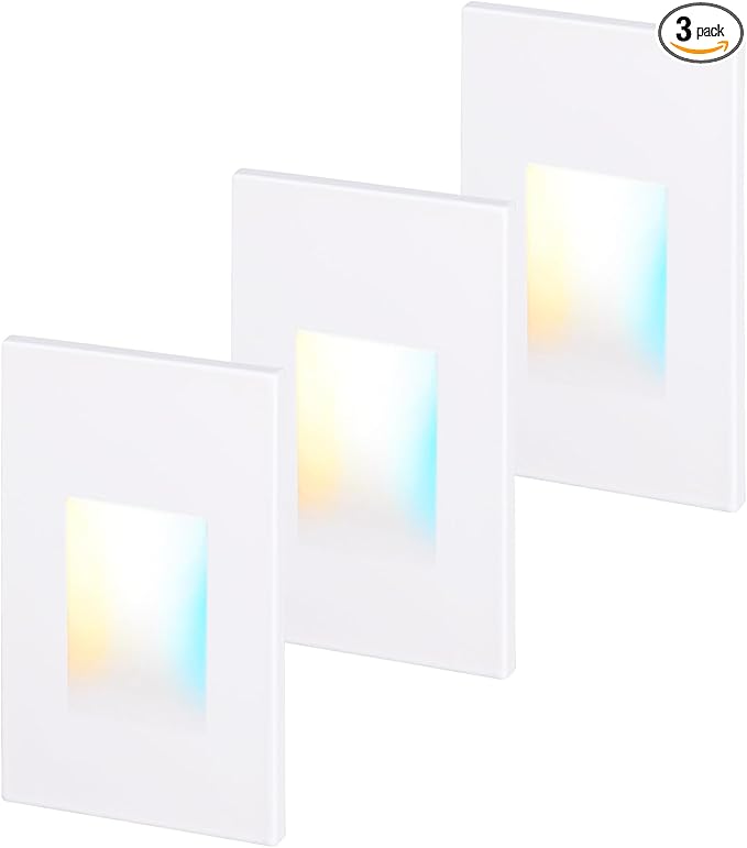 LEONLITE 5CCT 120V LED Step Lights, 3.5W 150LM 5%-100% Dimmable Indoor Outdoor Waterproof Vertical Stair Light, 2700K/3000K/3500K/4000K/5000K Selectable, CRI90, ETL, Aluminum, White, Pack of 3