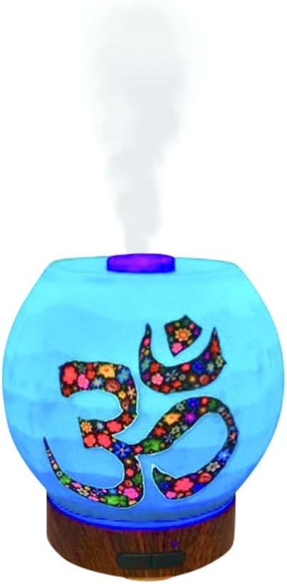 Essential Oil Diffuser Ultrasonic Handcrafted 120ml Aroma Essential Oil Cool Mist Humidifier with Adjustable Mist Mode, Auto Shut-Off and 7 Color LED Lights Changing (Om)