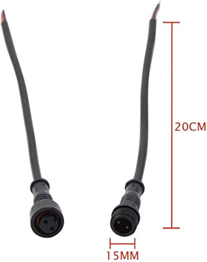 5Pairs 2pin Black Electrical Connector LED Connector for LED Lights 20cm Extension Cable 40cm/Pair 0.3mm² 15mm Nut