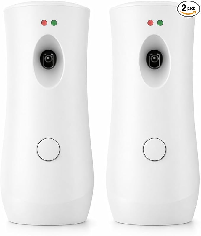 Automatic Air Freshener Spray Dispenser (2-Pack) Wall Mounted or Free Standing, Commercial and Home Use, Multiple Time Scent/Mist Release Settings for Room/Restroom Sprayer (White1101)