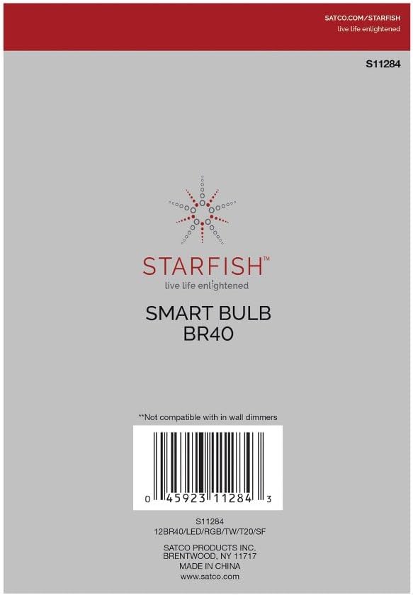 Satco S11284 Starfish WiFi-Control BR40 LED Color-Changing and Tunable White Smart Light Bulb, 12 Watts, 2700K-5000K
