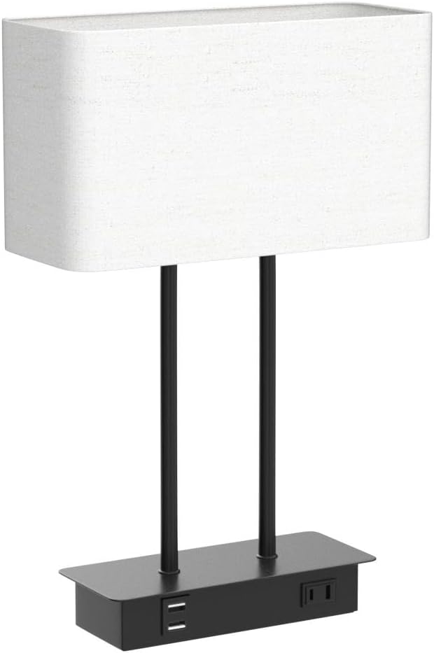 Bedside Touch Control Table Lamp with Dual USB Charging Ports 1 AC Outlet, 3 Way Dimmable Modern Nightstand Lamp with Cream Fabric Shade, Desk Lamp for Bedroom Living Room Office with 5000K LED Bulb