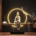 LED Ring Light Ceramic Buddha Statue Incense Burner - Decorative Bonsai Tree Figurine for Home & Office Decor, Relaxation & Meditation Accessories