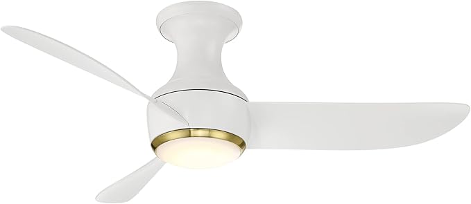 Corona Smart Indoor and Outdoor 3-Blade Flush Mount Ceiling Fan 44in Satin Brass White 2700K LED Light Kit and Remote Control worksworks with Alexa and iOS or Android App