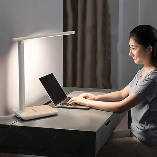 BAFOVY LED Desk Lamp, Foldable Eye Caring Table Lamp with Touch Control 5 Color Temperatures 5 Dimmable Levels USB Charging Port for Home Office Reading Study (White)