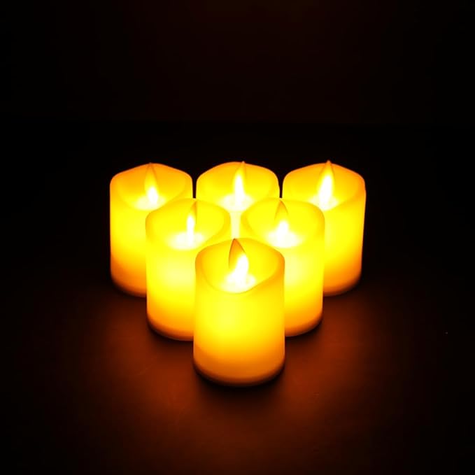 JHY DESIGN Set of 6 Flickering Battery Candles Plastic Flameless Candles with Moving Wick-LED Fake Candle Tea Lights for Lantern Home Bedroom Party Weddings Holiday