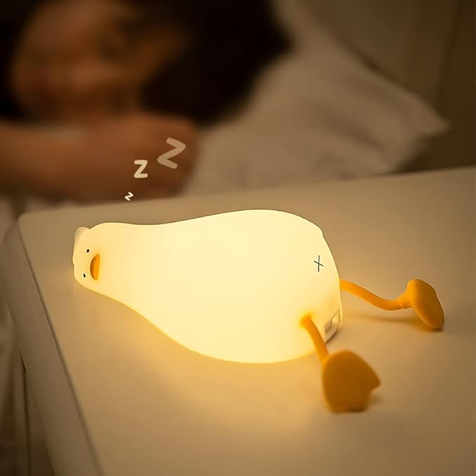 Cute Lying Flat Duck Night Light, 3 Level Dimmable Nursery Nightlight, Kawaii Lamps Squishy Silicone Light Up Duck, Rechargeable Touch Lamp, Best Gift for Kids Adults Room Decor