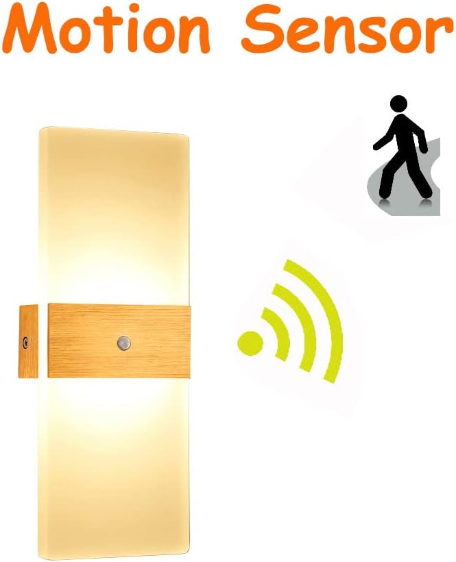 LED Motion Sensor Wall Lamp Security Light 12W SMD 2835 Acrylic Up/Down Wall Sconce Light Motion Activated Porch Lamp Fixture Modern Lighting for Stairway Patio Aisle Brushed Golden 3000K