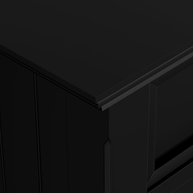 SIMPLIHOME Acadian Solid Wood 48 inch Wide Storage Bench that Seats 2 and 36 inch Wide Storage Cabinet in Black for the Living Room, Entryway, and Family Room, Transitional Style