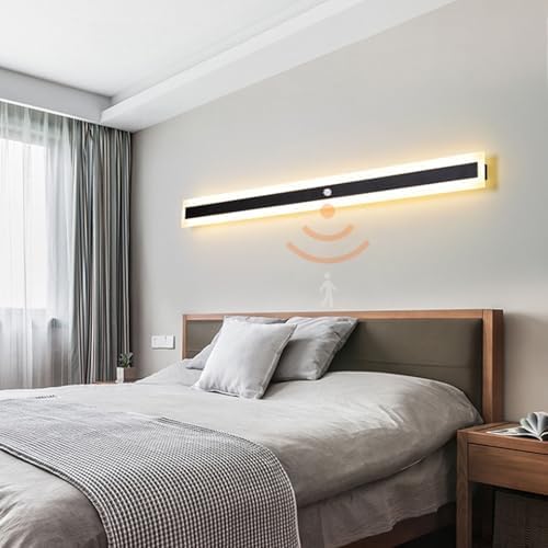 Modern LED Indoor Wall Light with Motion Sensor, Rectangle Aluminum Sconce Fixture, 3000K/4500K/6000K Adjustable for Cabinet, Wardrobe, Office, Bedroom, Corridor
