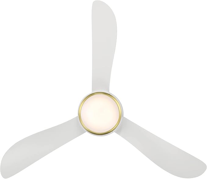 Corona Smart Indoor and Outdoor 3-Blade Flush Mount Ceiling Fan 44in Satin Brass White 3000K LED Light Kit and Remote Control works with Alexa, Google Assistant, Samsung Things, and iOS or Android App