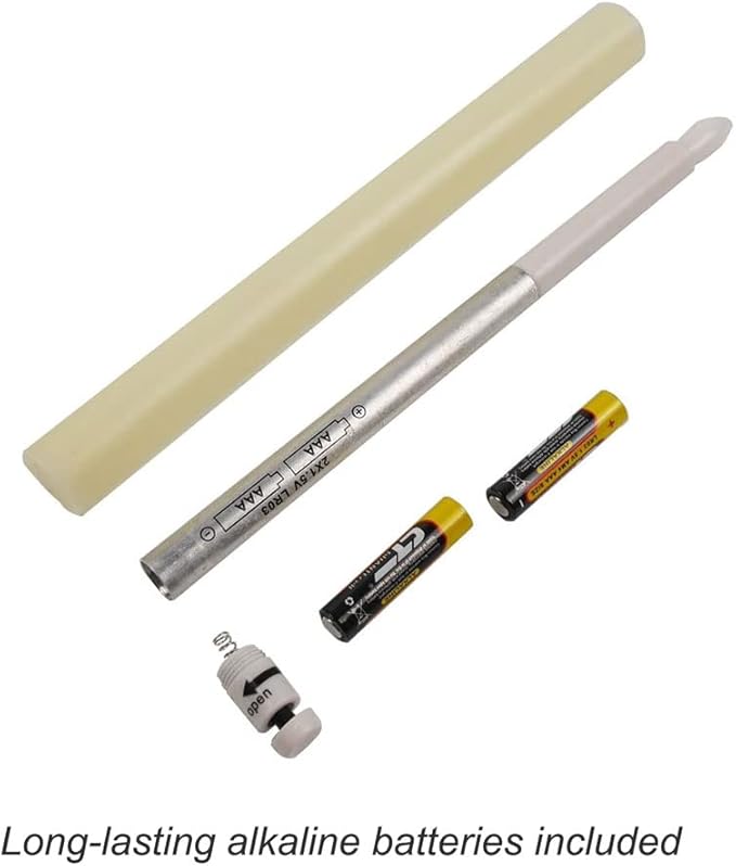 Rhytsing 10" Ivory Flameless Taper Candles with Timer, Battery Operated Dinner Candlesticks, Push-Activated, Textured Wax Finish, Warm White Light, Remote & 10 Batteries Included - Set of 5