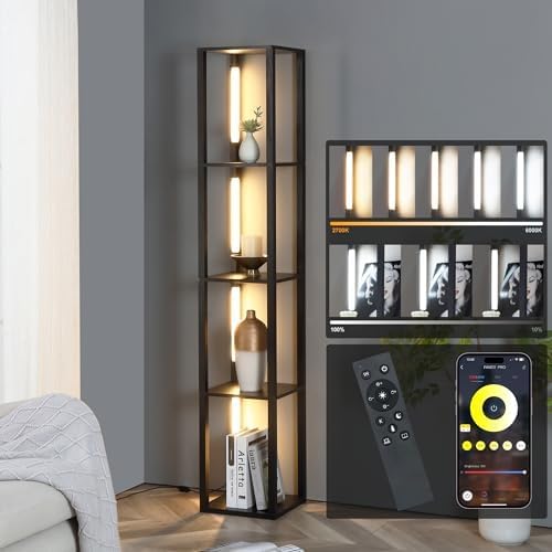 FENLO LED Floor Lamp with Shelves - Full Color Temperature Control, Adjustable Brightness and Long Lasting Integrated LED