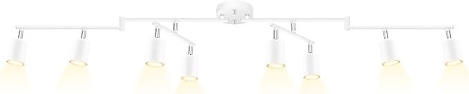 BoostArea LED 8 Light Track Lighting Kit, White 8 Way Ceiling Spot Lighting, Flexibly Rotatable Light Head for Kitchen, Living Room, Bedroom, GU10 Bulb Not Included