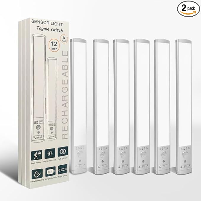 Under Cabinet Lighting, 6Pack Motion Sensor Light Indoor with 3 Color Temps, Rechargeable Under Counter Lights for Kitchen,Dimmable Closet Lights Battery Operated, 88 LED Motion Sensor Light Indoor