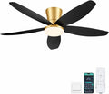 42" Ceiling Fans with Lights-Low Profile Ceiling Fan with Light and Remote/APP Control,Flush Mount Gold Ceiling Fan with Reversible Black Blades