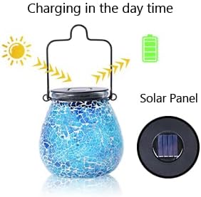 Bshine Mosaic Solar Lantern Outdoor Hanging Waterproof, Fragmented Glass Blue Mosaic Light Valentine's Day Indoor Decor Table, Garden Decor for Yard Outside, Lawn, Birthday Gift for Mom Gardening