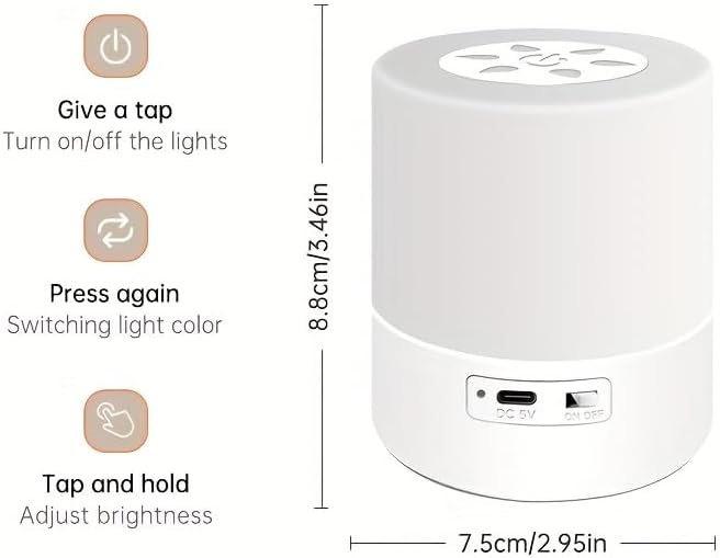 Small Touch Cordless Bedside Table Lamp Rechargeable Dimmable Nightstand Lamp for Bedroom Portable Night Light for Kids LED Lamp with Warm White Lights for Living Room Home Gifts (White)