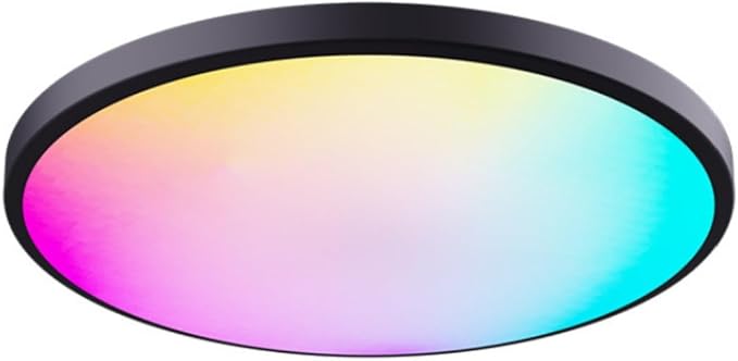 Smart Wifi Ceiling Light, RGB+CCT LED Ceiling Light Fixture, Compatible with Alexa Google Home,16 Million Multi-Color 3000-6500K,for Bedroom, Living Room. (Black, 1 PCS)