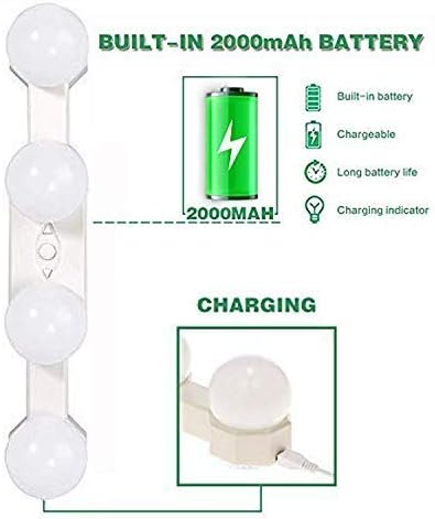 Cordless Rechargeable LED Vanity Mirror Light with Daylight Bulbs for Bathroom Makeup and Dressing Tables