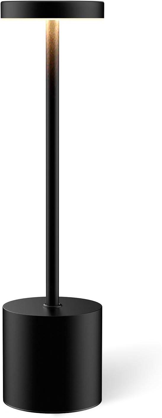 Black Cordless Table Lamp, Rechargeable 5000mAh Battery Powered Wireless Table Light, 3 Color Dimmable Lighting, Patio Outdoor Table Lamp, Bedside Night Lamp, Ambient Light for Dining