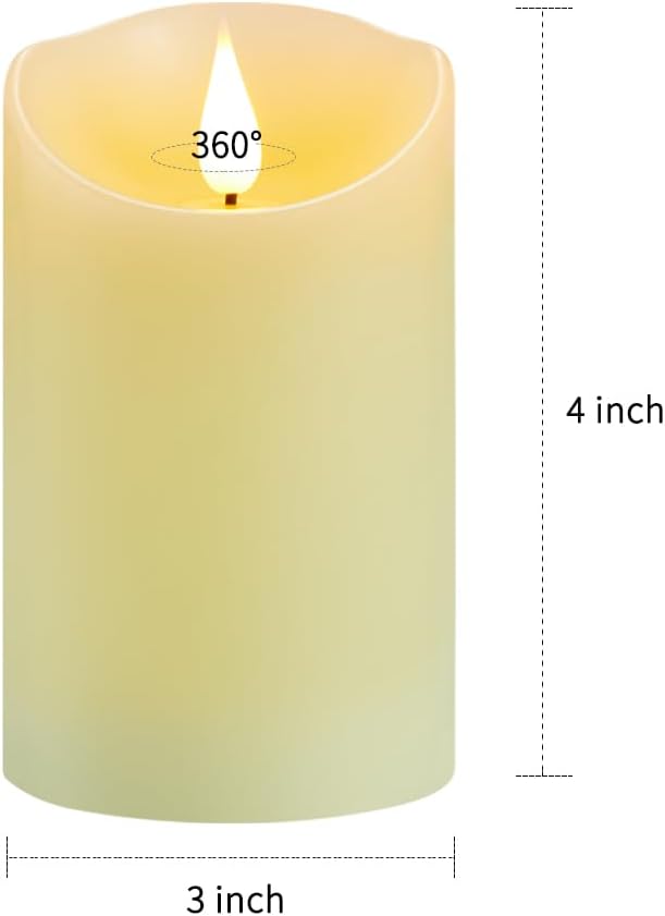 Flickering Flameless Candles with Rechargeable Battery, Electronic Candles with Remote and Timer, led Pillar Candles Real Wax Wick, led Candles for Home, Wedding, Halloween, Christmas 3" x 4"