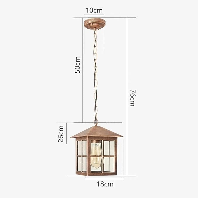 Outdoor Glass Hanging Lamp, Pendant Light Height Adjustable for Porch Garden Courtyard Gazebo Suspension Light(Bronze), Size
