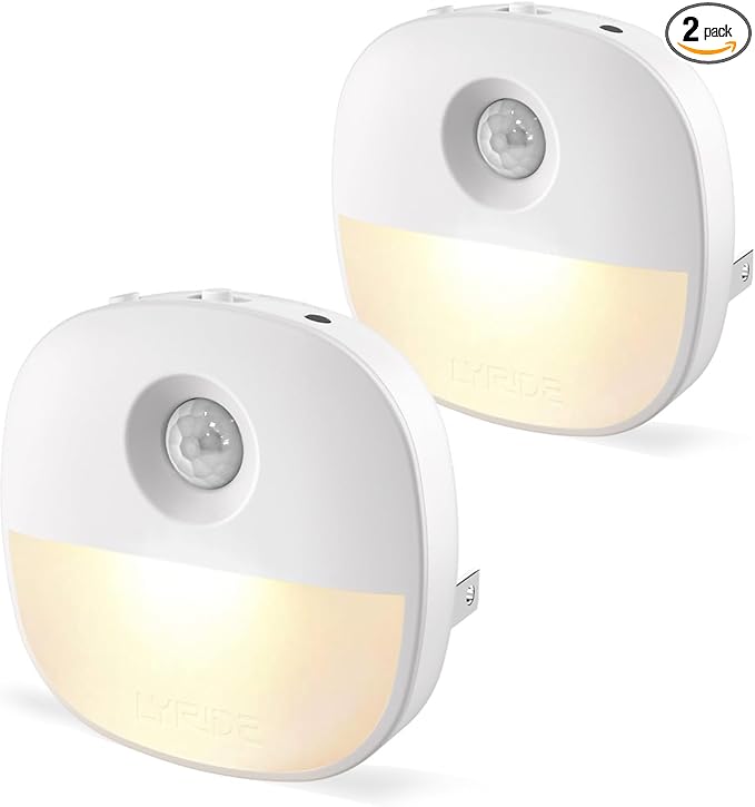 Lyridz Plug in Night Light with Motion Sensor and Dusk to Dawn Sensor, Dimmable Warm Nightlight with 1-50lm Adjustable Brightness Indoor for Bedroom, Bathroom, Stairs, Hallway, 2 Pack