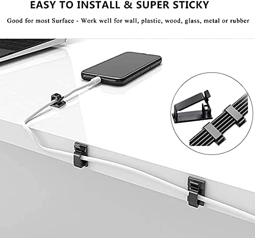 Cord Management Organizer Kit 4 Cable Sleeve split with 41Self Adhesive Cable Clips Holder, 10pcs and 2 Roll Self Adhesive tie and 100 Fastening Cable Ties for TV Office Car Desk Home