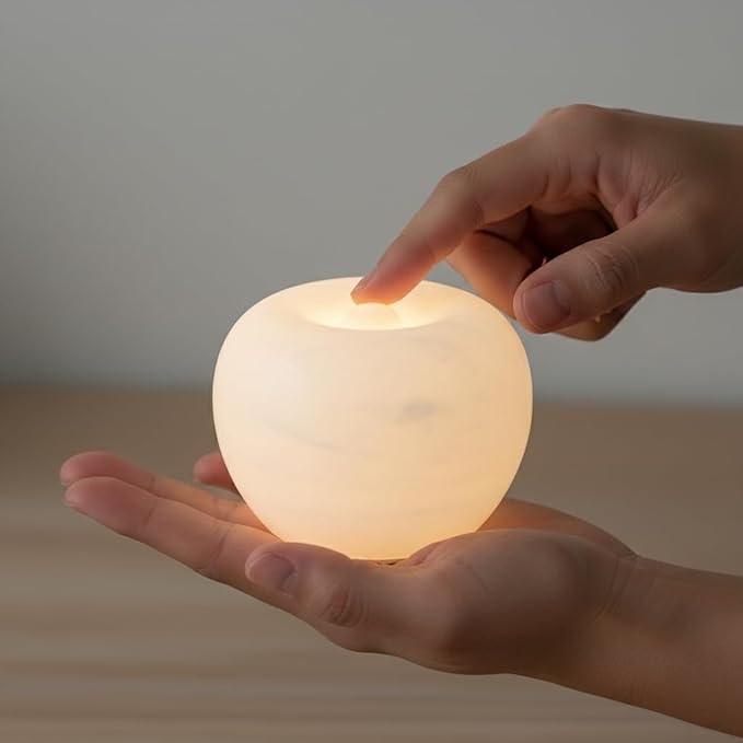 Marble Lamp Night Light Touch Bedside Table Lamp for Bedroom,Type-C Rechargeable Small Desk Bedside Small Lamps,Eye Caring Dimmable LED Ambient lamp (Apple（3.1 * 3.1 * 2.3in）)