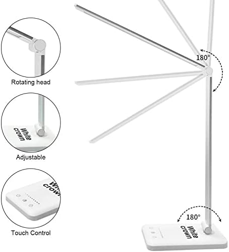 White crown LED Desk Lamp, Eye-Caring Table Lamps, Dimmable Office Lamp with USB Charging