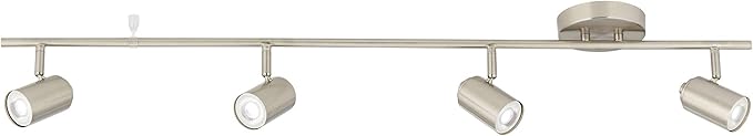 Pro Track Vester 4-Head LED Wall or Ceiling Track Light Fixture Kit Spot-Light GU10 Dimmable Directional Silver Brushed Nickel Finish Modern Kitchen Bathroom Living Room Dining Hallway 40" Wide