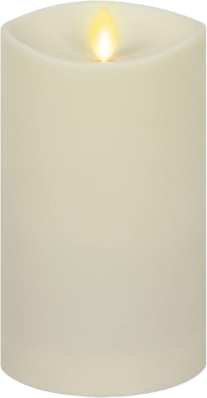 Luminara Outdoor Flameless LED Ivory Candle Melted Edge 3.75" x 7" Real Moving Flame Battery Operated Timer Plastic Weather-Resistant