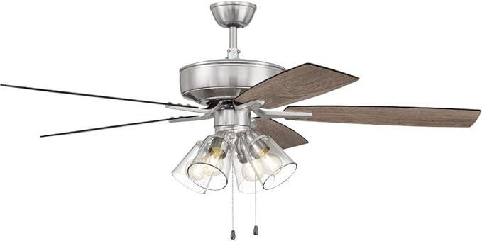 Craftmade P104BNK5-52DWGWN Pro Plus 52" Ceiling Fan with LED Lights & Pull Chain, 5 Reversible Driftwood/Grey Walnut MDF Blades, Brushed Polished Nickel