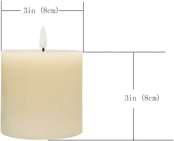 Flameless Candles Set of 2 (3x3 inch) Flickering LED Real Wax Candles Battery Operated with Remote Control Timers for Fireplace Bedroom Livingroom Party Dimmable Ivory Pillars Flat top