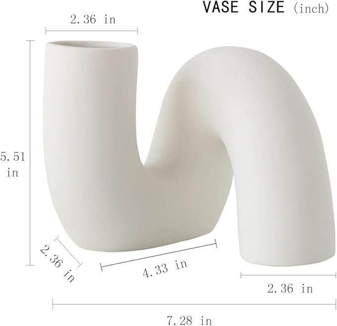 White Ceramic Flower Vase for Decor,Modern Minimalist Abstraction Vases,Farmhouse Decorative vase for Centerpieces,Kitchen,Office, Living Room,Wedding Floral Decoration (White)