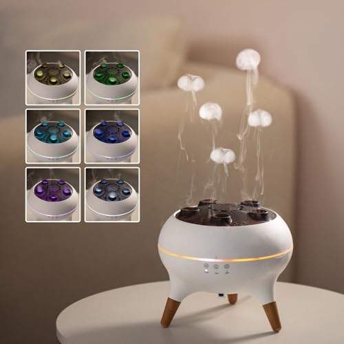 Jellyfish Essential Oil Diffuser,250ml Ultrasonic Aromatherapy Humidifier with 5-Nozzle Mist Ring,Sound Pickup Music Sync,7-Color LED Night Light,Remote Control, Quiet Desktop Decor for Home Office