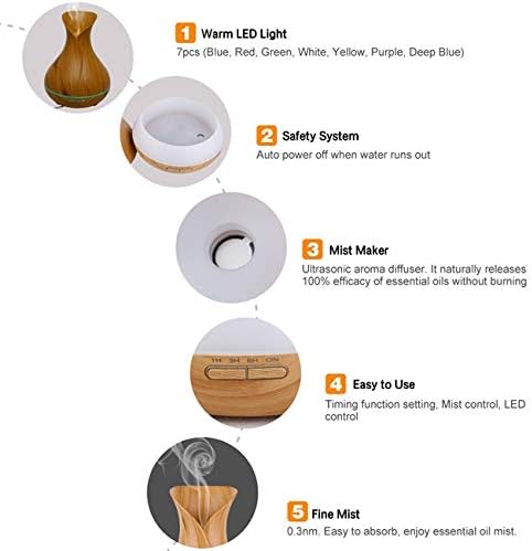 Essential Oil Diffuser Tulip Light Wood Diffuser LED Advanced Cool Mist Humidifier 14 Color LED Night Light - Our Best Wood Grain - Birthday Gifts & Housewarming Gifts