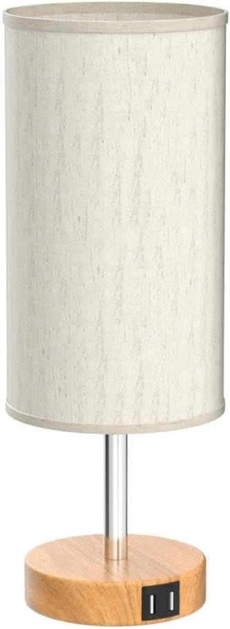 Yarra-Decor Bedside Table Lamp with USB Port - Touch Control for Bedroom 3 Way Dimmable Nightstand Lamp with Flaxen Fabric Shade for Living Room, Dorm, Home Office, Wood-Grain (LED Bulb Included)