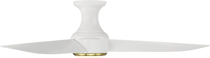 Corona Smart Indoor and Outdoor 3-Blade Flush Mount Ceiling Fan 52in Satin Brass White 3000K LED Light Kit and Remote Control works with Alexa, Google Assistant, Samsung Things, and iOS or Android App