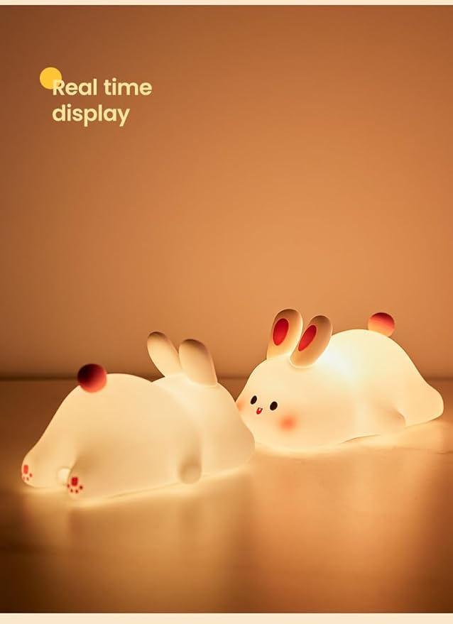 Bunny Night Light for Kids,Tap Dimmable,Rechargeable Portable and Squishy Silicone Led Nightlight,Kawaii Gift, Timing Bedside Lamp,Nursery,Toddler,Breastfeeding,Kids Room Decor,Birthday