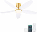 42" Ceiling Fans with Lights-Low Profile Ceiling Fan with Light and Remote/APP Control,Flush Mount Gold Ceiling Fan with Reversible White Blades