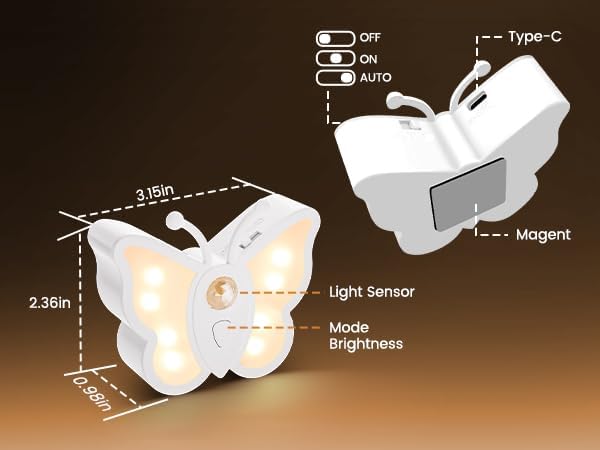 LOFTEK Rechargeable Motion Sensor Light, 2 Color Modes, Dimmable RGB Ambient Lighting, Cute Butterfly Light for Kid's Bedroom, Bathroom, Hallway, Tent & Stairs - Ideal Home Decor & Gift, White of 4