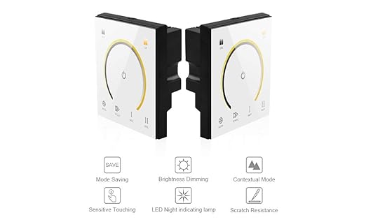 AMKI LED Wall Switch Dimmer,LED Controller,Wall- Mounted Plastic Cover Touch Panel Switch for DC12V-24V 3528 2835 5050 Single Color LED Strip Lighting(Color Temperature)