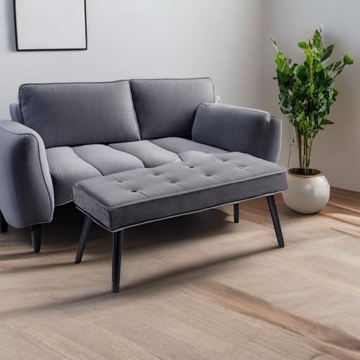 LOULENS Button Tufted Ottoman Bench, Fashionable Upholstered End of Bed Bench, Comfortable Velvet Entryway Bench for Living Room, Dark Gery