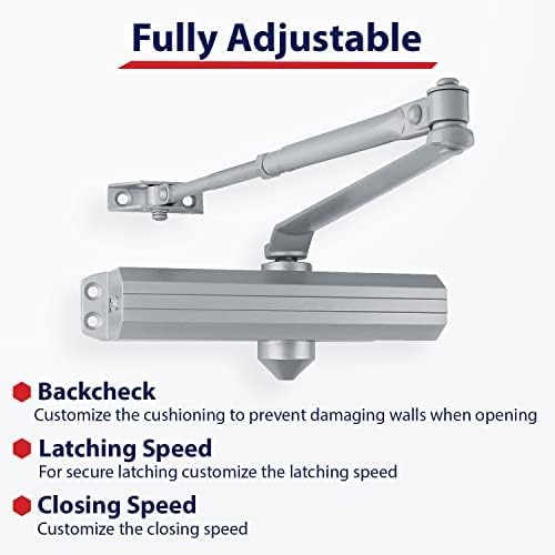 Lawrence Medium/Heavy Duty Door Closer Commercial Grade 1 - Surface-Mounted Commercial Automatic Door Closer with Adjustable 6-Speed Control and 3 Valves - Embassy Series LH5016